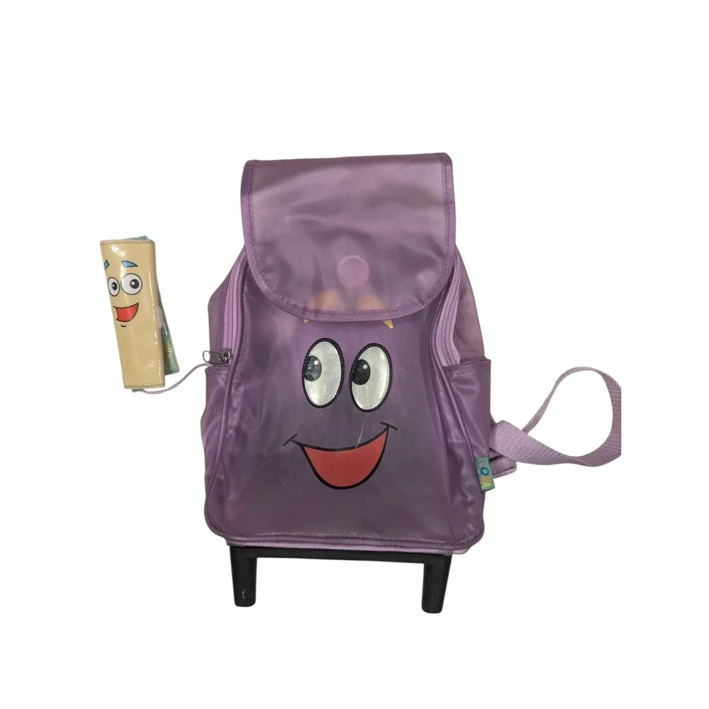 Vintage Dora the Explorer Purple Rolling Backpack with Detachable Map Small